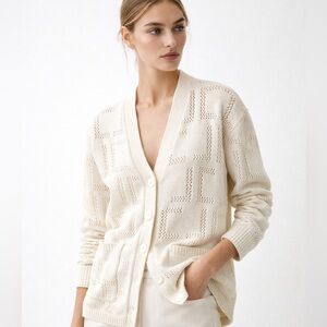 Judith & Charles Cream Crochet Style Cardigan